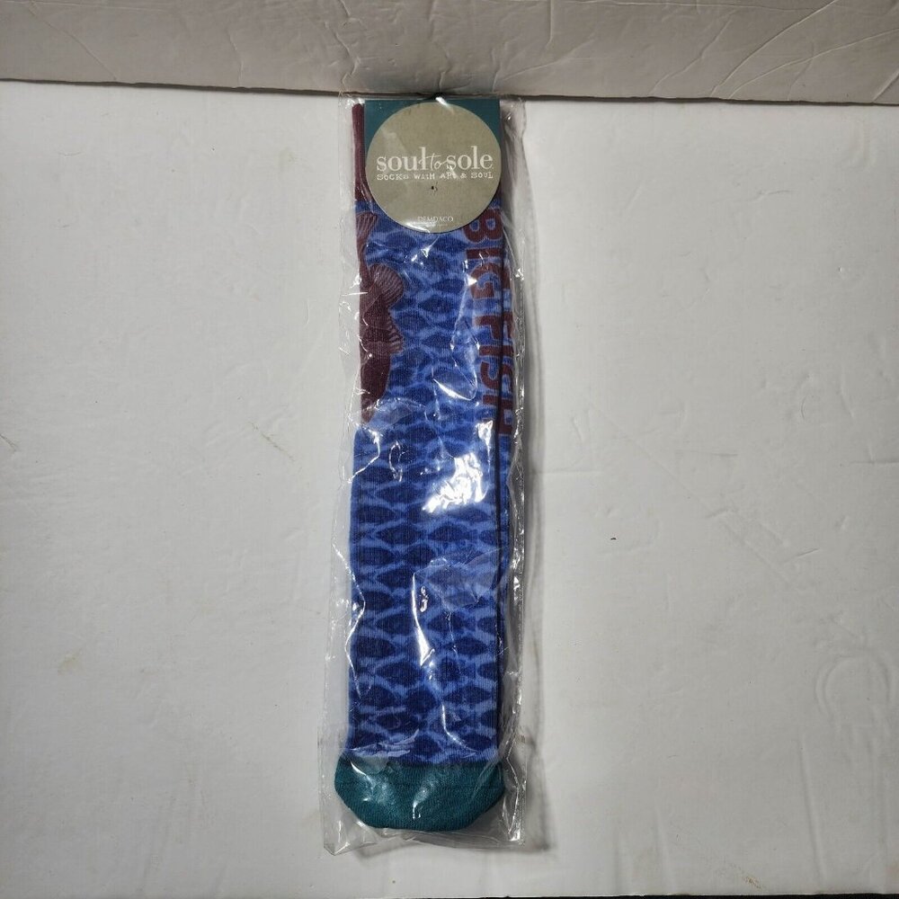 Soul to Sole BIG‎ FISH Blue Artistic Crew Sock Demdaco Extra Padding NEW